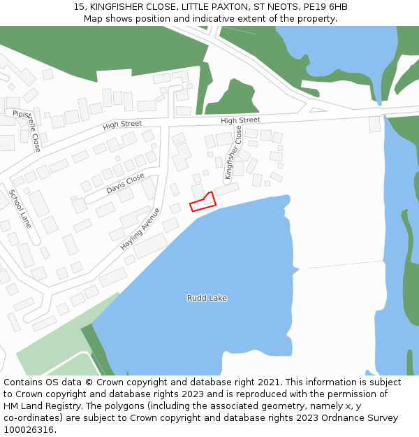 15, KINGFISHER CLOSE, LITTLE PAXTON, ST NEOTS, PE19 6HB: Location map and indicative extent of plot