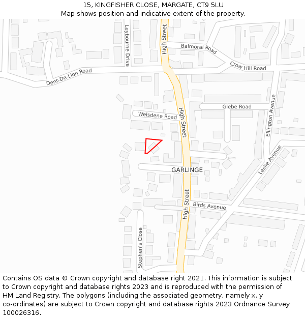 15, KINGFISHER CLOSE, MARGATE, CT9 5LU: Location map and indicative extent of plot