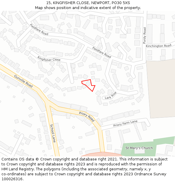 15, KINGFISHER CLOSE, NEWPORT, PO30 5XS: Location map and indicative extent of plot