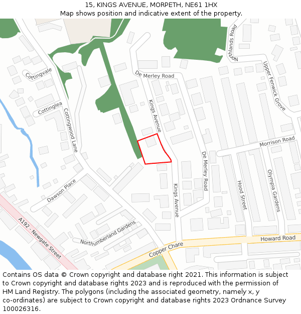 15, KINGS AVENUE, MORPETH, NE61 1HX: Location map and indicative extent of plot