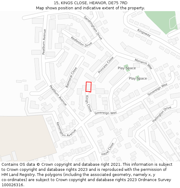 15, KINGS CLOSE, HEANOR, DE75 7RD: Location map and indicative extent of plot
