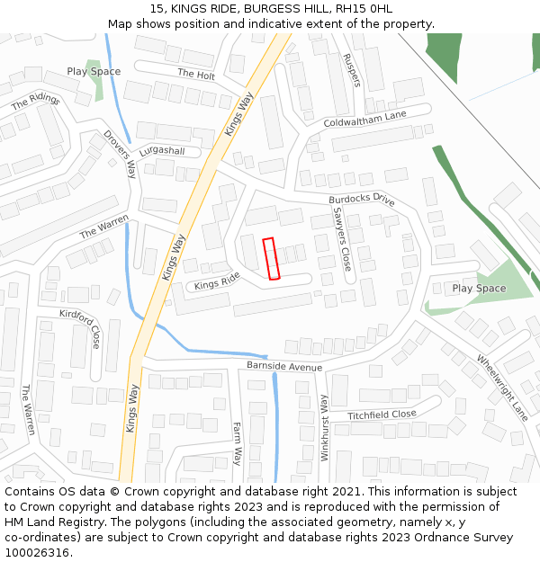 15, KINGS RIDE, BURGESS HILL, RH15 0HL: Location map and indicative extent of plot