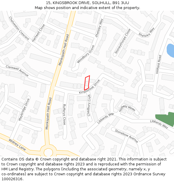 15, KINGSBROOK DRIVE, SOLIHULL, B91 3UU: Location map and indicative extent of plot