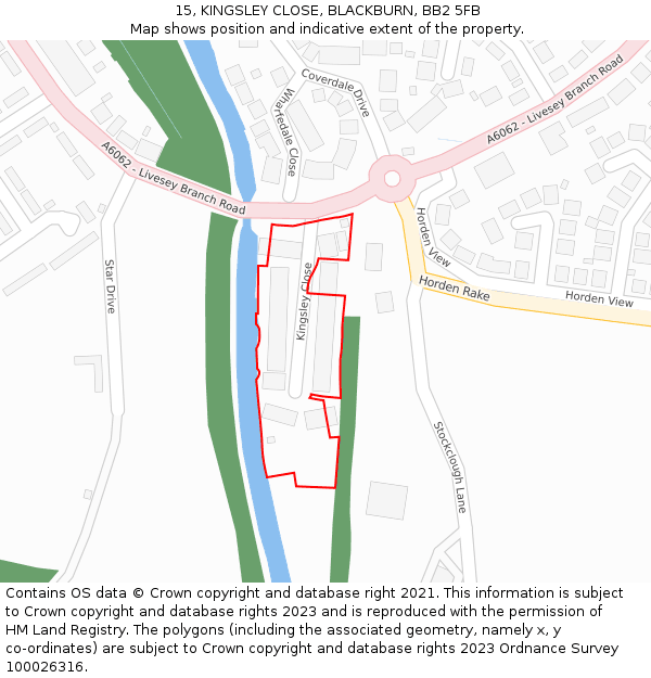 15, KINGSLEY CLOSE, BLACKBURN, BB2 5FB: Location map and indicative extent of plot
