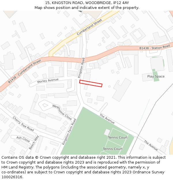 15, KINGSTON ROAD, WOODBRIDGE, IP12 4AY: Location map and indicative extent of plot