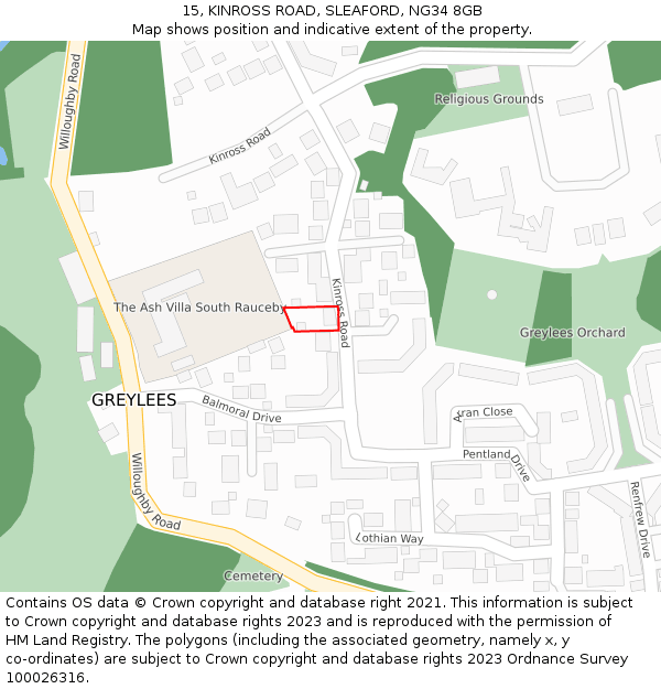 15, KINROSS ROAD, SLEAFORD, NG34 8GB: Location map and indicative extent of plot