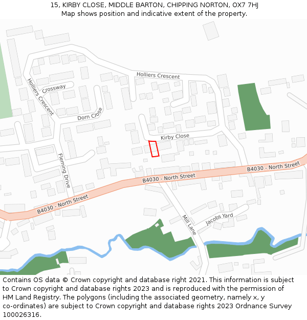 15, KIRBY CLOSE, MIDDLE BARTON, CHIPPING NORTON, OX7 7HJ: Location map and indicative extent of plot