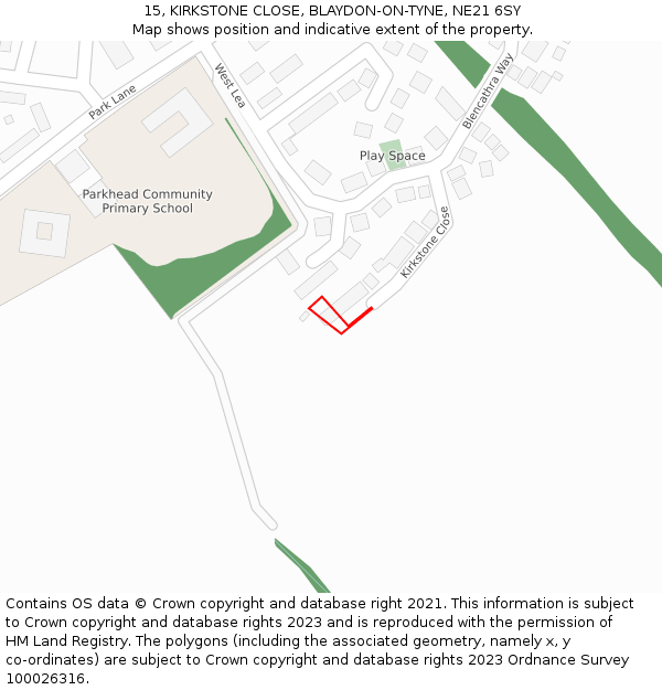 15, KIRKSTONE CLOSE, BLAYDON-ON-TYNE, NE21 6SY: Location map and indicative extent of plot