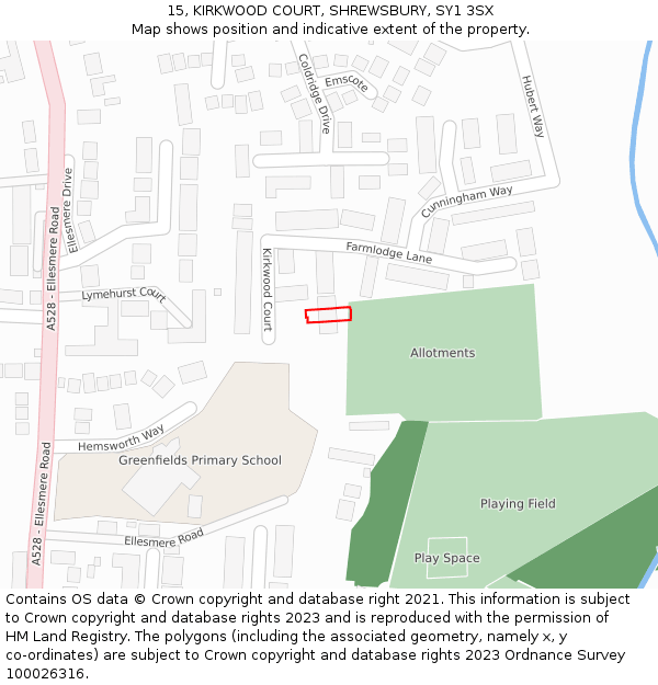 15, KIRKWOOD COURT, SHREWSBURY, SY1 3SX: Location map and indicative extent of plot