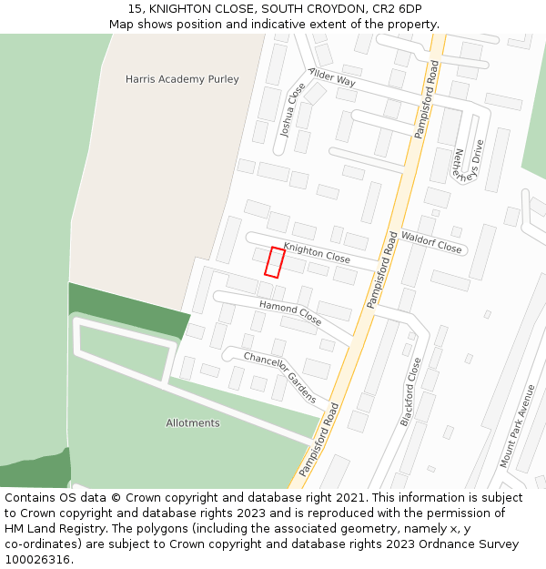 15, KNIGHTON CLOSE, SOUTH CROYDON, CR2 6DP: Location map and indicative extent of plot