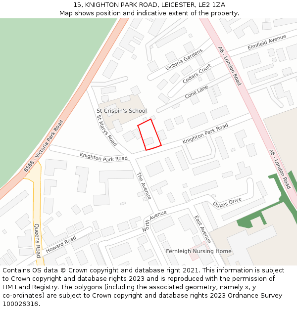 15, KNIGHTON PARK ROAD, LEICESTER, LE2 1ZA: Location map and indicative extent of plot