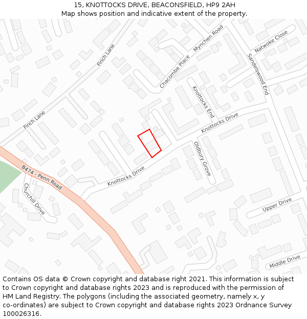 15, KNOTTOCKS DRIVE, BEACONSFIELD, HP9 2AH: Location map and indicative extent of plot