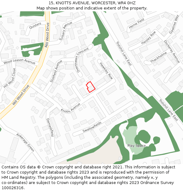 15, KNOTTS AVENUE, WORCESTER, WR4 0HZ: Location map and indicative extent of plot