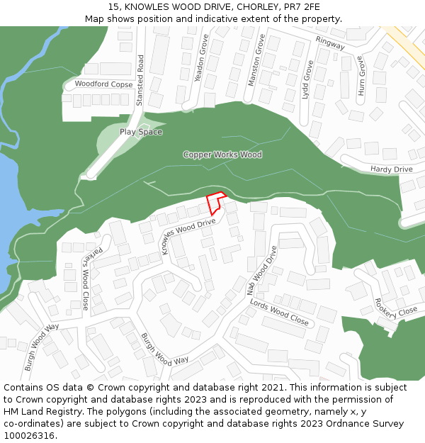 15, KNOWLES WOOD DRIVE, CHORLEY, PR7 2FE: Location map and indicative extent of plot