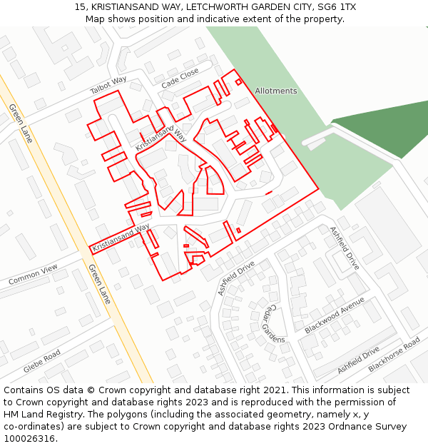 15, KRISTIANSAND WAY, LETCHWORTH GARDEN CITY, SG6 1TX: Location map and indicative extent of plot