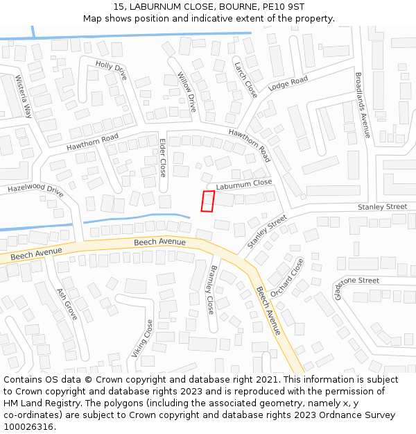 15, LABURNUM CLOSE, BOURNE, PE10 9ST: Location map and indicative extent of plot