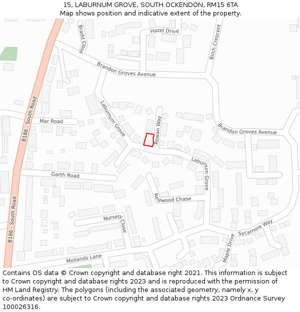 15, LABURNUM GROVE, SOUTH OCKENDON, RM15 6TA: Location map and indicative extent of plot