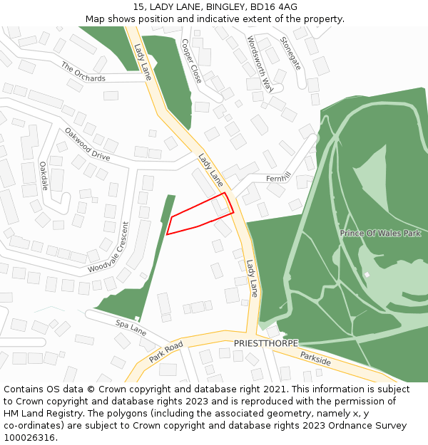 15, LADY LANE, BINGLEY, BD16 4AG: Location map and indicative extent of plot