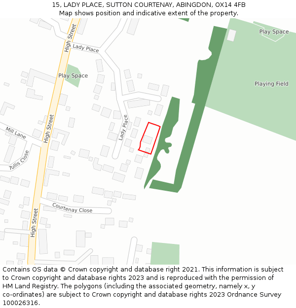 15, LADY PLACE, SUTTON COURTENAY, ABINGDON, OX14 4FB: Location map and indicative extent of plot