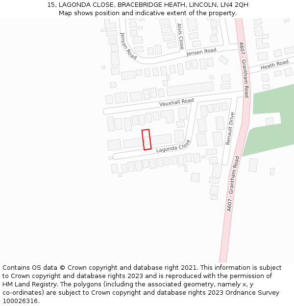 15, LAGONDA CLOSE, BRACEBRIDGE HEATH, LINCOLN, LN4 2QH: Location map and indicative extent of plot