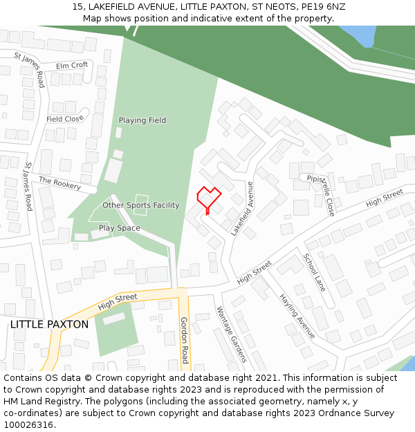 15, LAKEFIELD AVENUE, LITTLE PAXTON, ST NEOTS, PE19 6NZ: Location map and indicative extent of plot