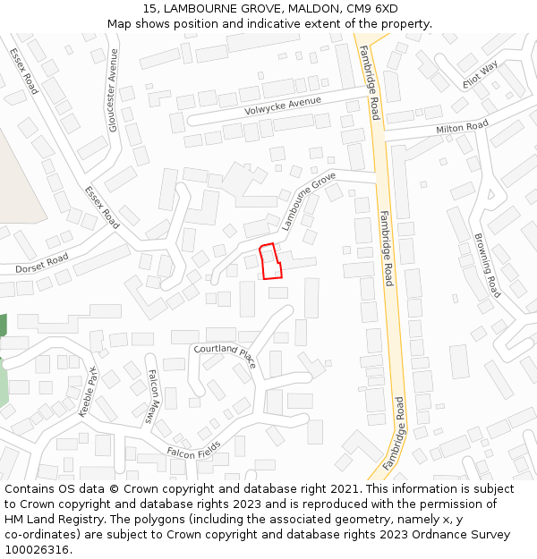 15, LAMBOURNE GROVE, MALDON, CM9 6XD: Location map and indicative extent of plot