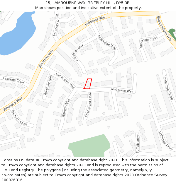 15, LAMBOURNE WAY, BRIERLEY HILL, DY5 3RL: Location map and indicative extent of plot