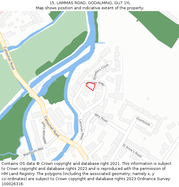 15, LAMMAS ROAD, GODALMING, GU7 1YL: Location map and indicative extent of plot