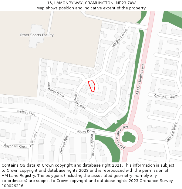 15, LAMONBY WAY, CRAMLINGTON, NE23 7XW: Location map and indicative extent of plot