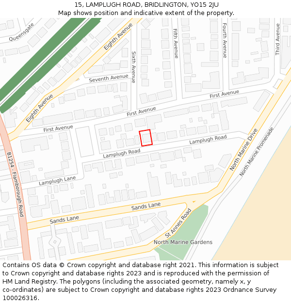 15, LAMPLUGH ROAD, BRIDLINGTON, YO15 2JU: Location map and indicative extent of plot