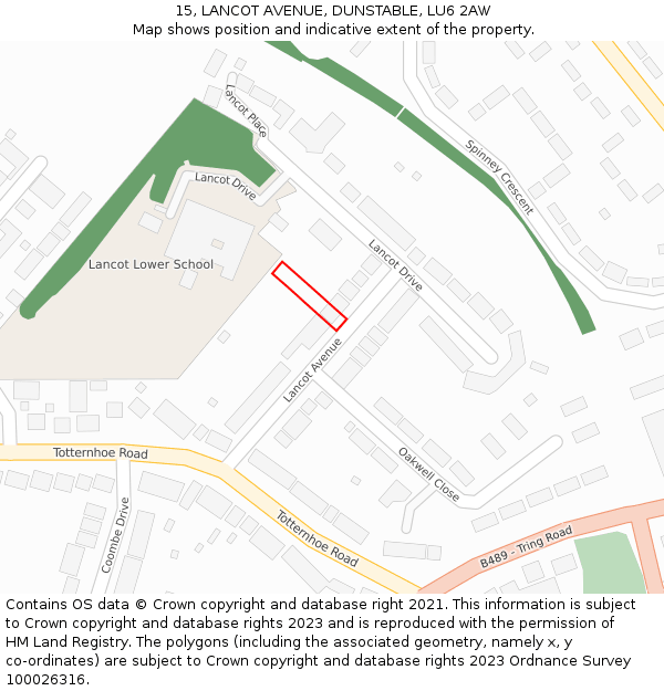 15, LANCOT AVENUE, DUNSTABLE, LU6 2AW: Location map and indicative extent of plot