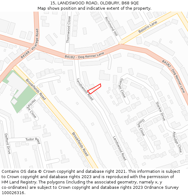 15, LANDSWOOD ROAD, OLDBURY, B68 9QE: Location map and indicative extent of plot