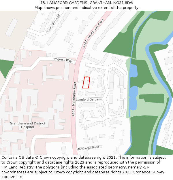 15, LANGFORD GARDENS, GRANTHAM, NG31 8DW: Location map and indicative extent of plot