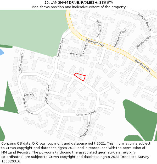 15, LANGHAM DRIVE, RAYLEIGH, SS6 9TA: Location map and indicative extent of plot