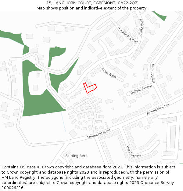 15, LANGHORN COURT, EGREMONT, CA22 2QZ: Location map and indicative extent of plot