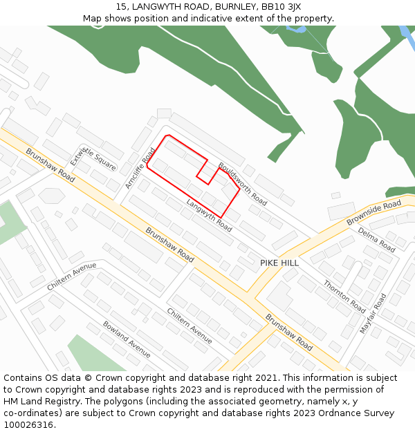 15, LANGWYTH ROAD, BURNLEY, BB10 3JX: Location map and indicative extent of plot