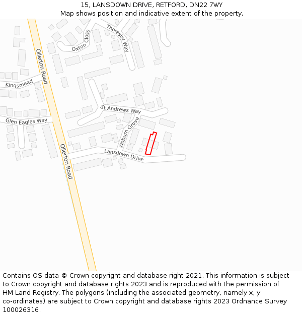 15, LANSDOWN DRIVE, RETFORD, DN22 7WY: Location map and indicative extent of plot