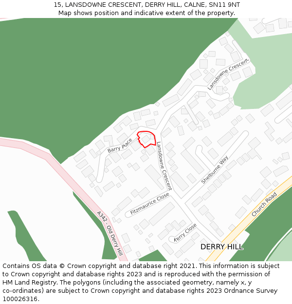 15, LANSDOWNE CRESCENT, DERRY HILL, CALNE, SN11 9NT: Location map and indicative extent of plot