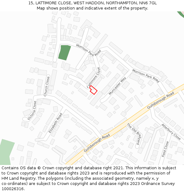 15, LATTIMORE CLOSE, WEST HADDON, NORTHAMPTON, NN6 7GL: Location map and indicative extent of plot