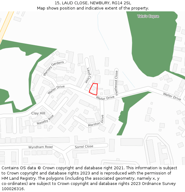 15, LAUD CLOSE, NEWBURY, RG14 2SL: Location map and indicative extent of plot