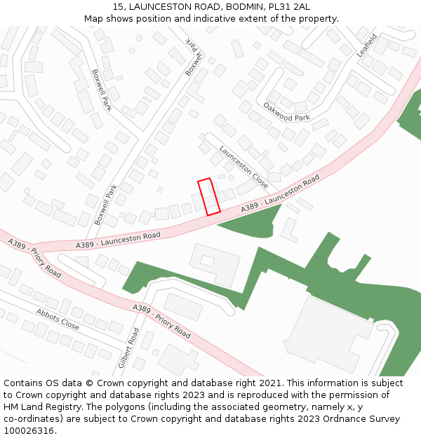 15, LAUNCESTON ROAD, BODMIN, PL31 2AL: Location map and indicative extent of plot
