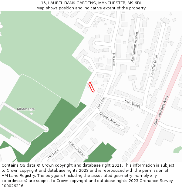 15, LAUREL BANK GARDENS, MANCHESTER, M9 6BL: Location map and indicative extent of plot