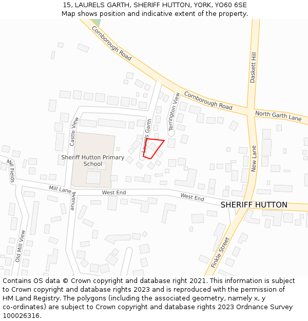 15, LAURELS GARTH, SHERIFF HUTTON, YORK, YO60 6SE: Location map and indicative extent of plot