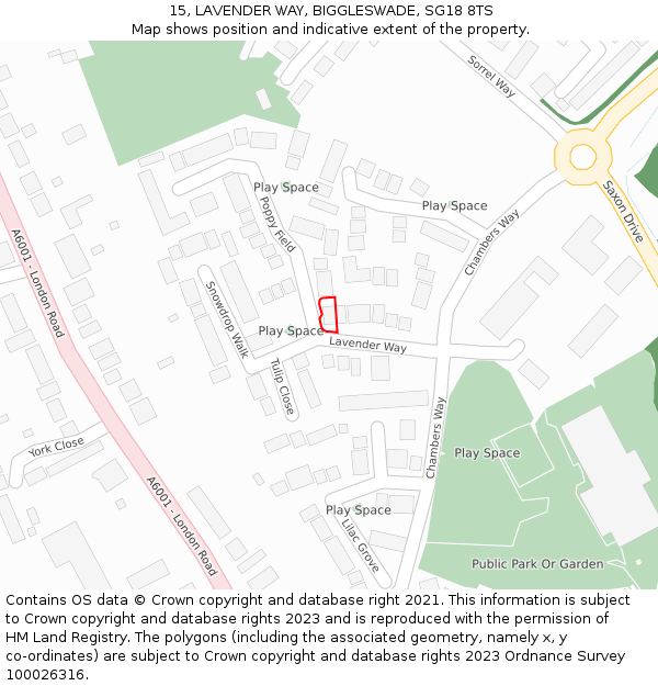 15, LAVENDER WAY, BIGGLESWADE, SG18 8TS: Location map and indicative extent of plot