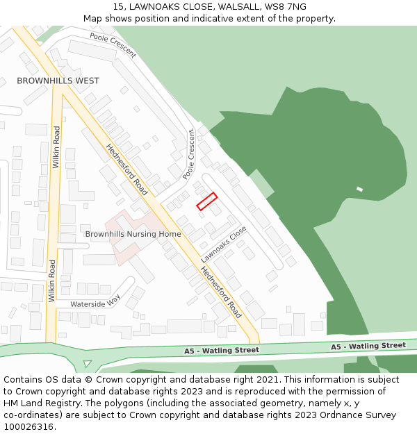 15, LAWNOAKS CLOSE, WALSALL, WS8 7NG: Location map and indicative extent of plot