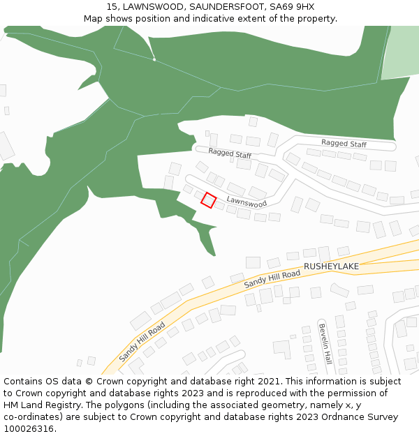 15, LAWNSWOOD, SAUNDERSFOOT, SA69 9HX: Location map and indicative extent of plot