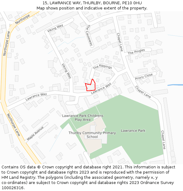 15, LAWRANCE WAY, THURLBY, BOURNE, PE10 0HU: Location map and indicative extent of plot