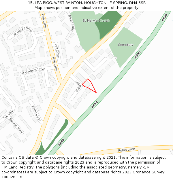 15, LEA RIGG, WEST RAINTON, HOUGHTON LE SPRING, DH4 6SR: Location map and indicative extent of plot