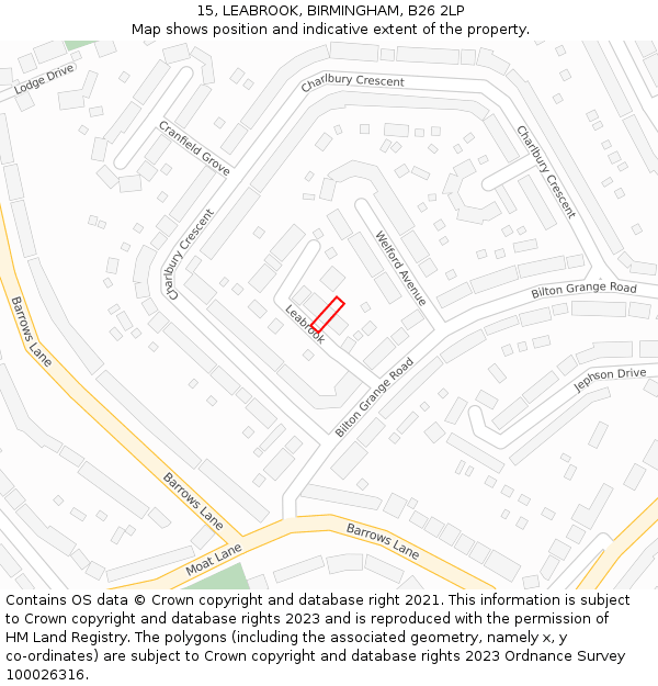 15, LEABROOK, BIRMINGHAM, B26 2LP: Location map and indicative extent of plot