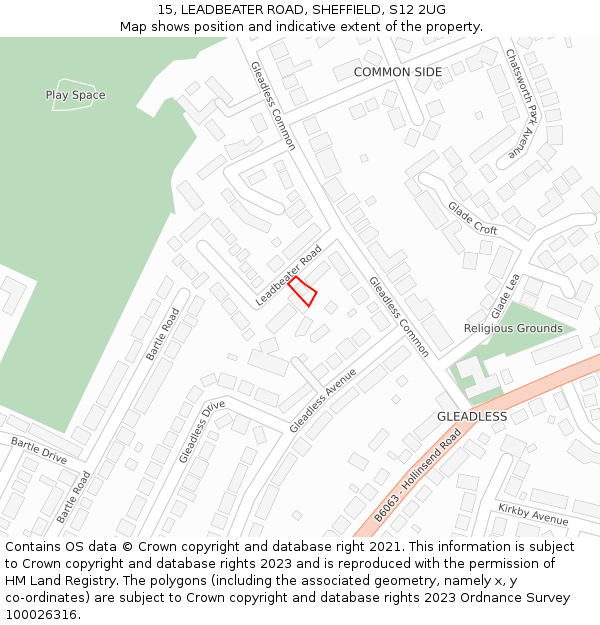 15, LEADBEATER ROAD, SHEFFIELD, S12 2UG: Location map and indicative extent of plot